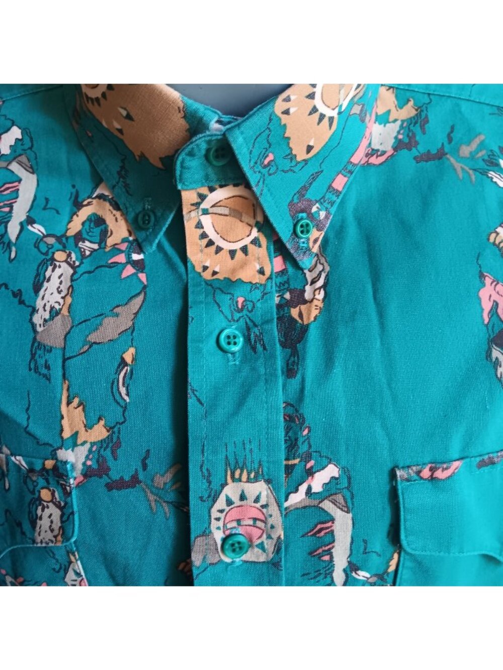 Vintage Cowboy Western Shirt Medium Panhandle Slim Button-Up Turquoise Printed